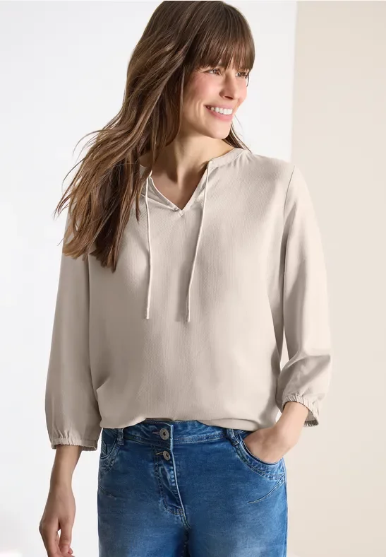 Cecil Damen 3/4-Arm Bluse mit Split Neck in Beige, Gr: M