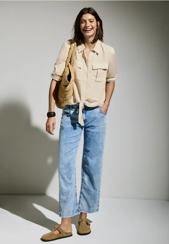 Cecil Damen Bluse mit Knoten am Saum in Beige, Gr: XXL