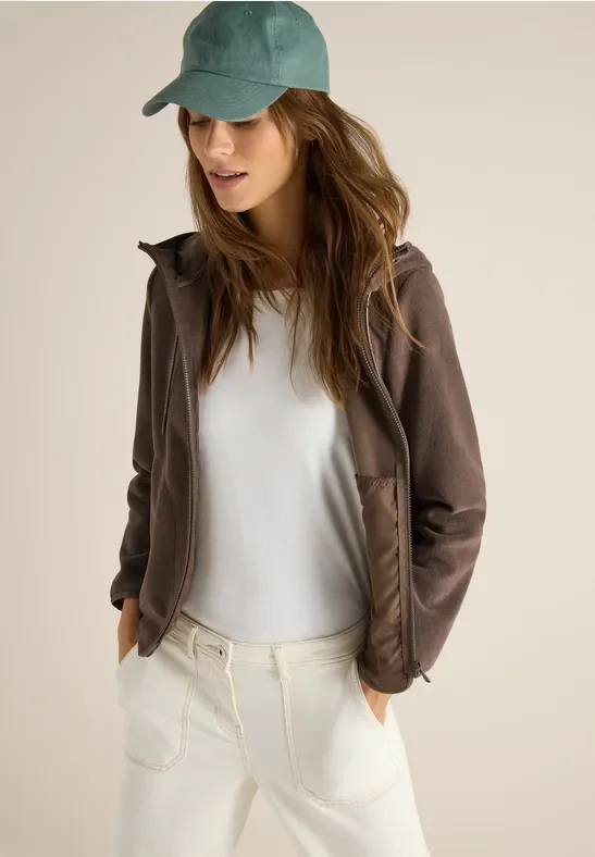 Thumbnail - Cecil Damen Fleecejacke mit Hoodie in Beige, Gr: M