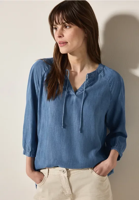 Thumbnail - Cecil Damen Raglan Lyocell Bluse in Blau, Gr: XXL