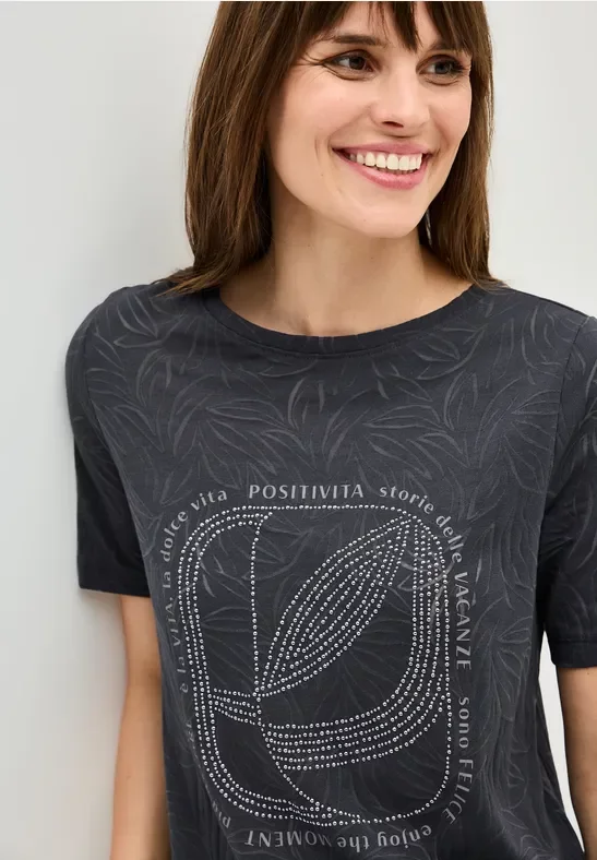 Thumbnail - Cecil Damen T-Shirt mit Schmucksteinen in Grau, Gr: XXL