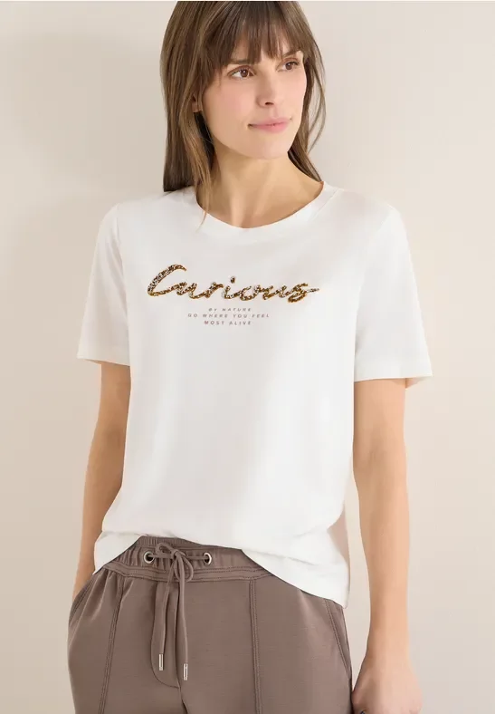 Cecil Damen T-Shirt mit Frontprint in Weiß, Gr: XXL