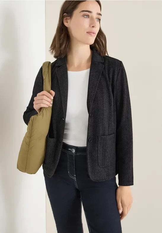 Cecil Damen Herringbone Blazer in Schwarz, Gr: M