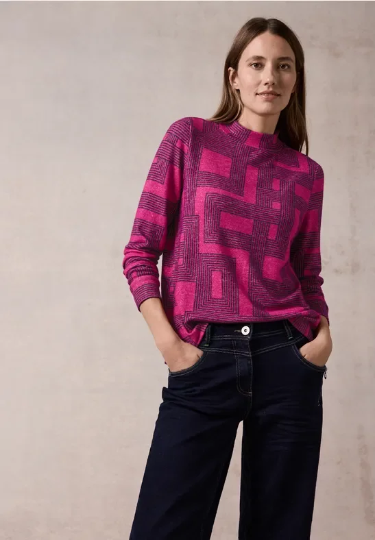Thumbnail - Cecil Damen Bedrucktes Langarmshirt in Pink, Gr: XXL