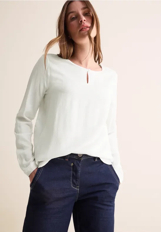 Thumbnail - Cecil Damen Bluse in Unifarbe in Weiß, Gr: XXL