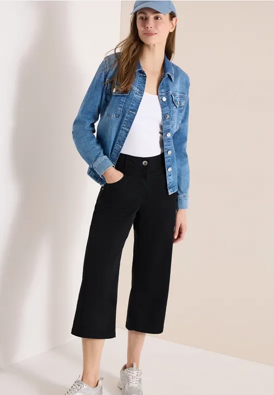 Cecil Damen High Waist Flared Leg Hose im Loose Fit in Schwarz, Gr: 30