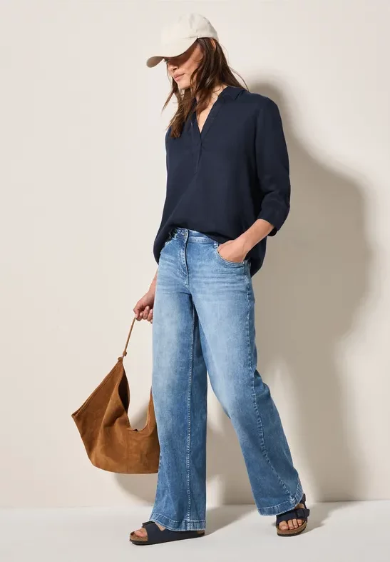 Thumbnail - Cecil Damen Lange Leinenbluse in Blau, Gr: L