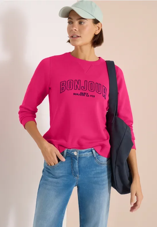 Cecil Damen Langarm Sweatshirt mit Stickerei in Pink, Gr: XXL