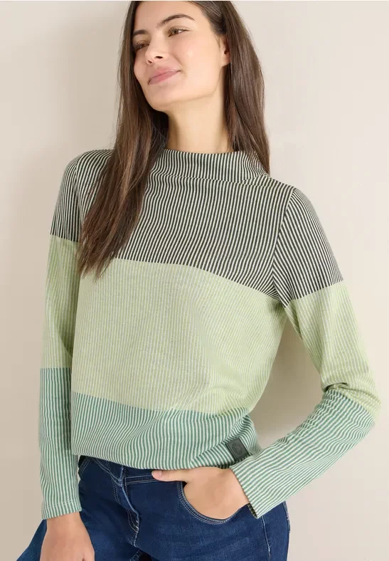 Cecil Damen Colorblock Jacquard Shirt in Grün, Gr: XS