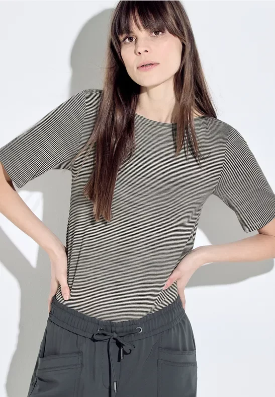 Cecil Damen Melange Streifen T-Shirt in Blau|Weiß, Gr: M