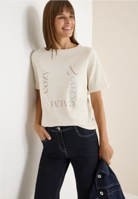 Thumbnail - Cecil Damen T-Shirt mit Frontprint in Grau, Gr: S
