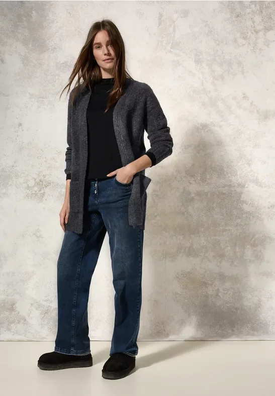 Cecil Damen Langer Bouclé Cardigan in Grau, Gr: XS