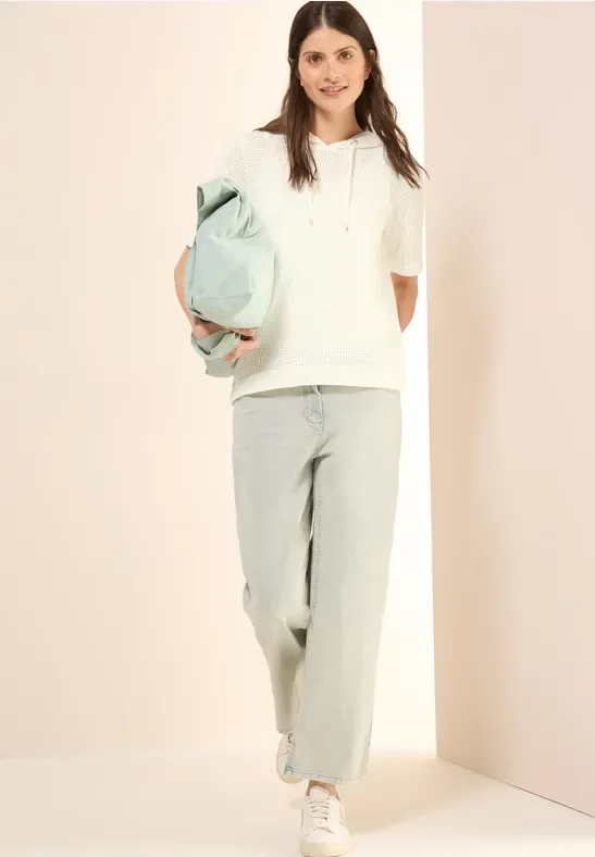 Cecil Damen Strukturshirt mit Kapuze in Weiß, Gr: M