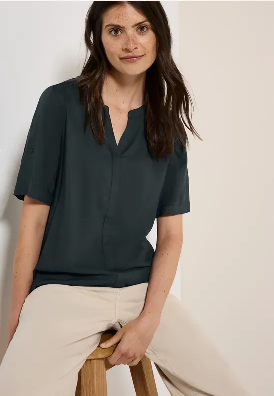 Thumbnail - Cecil Damen Split Neck Viskose-Bluse in Grün, Gr: S