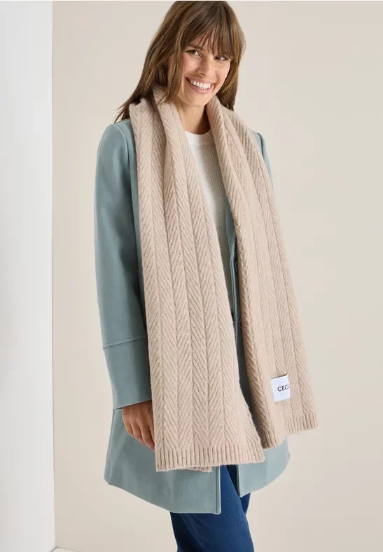 Cecil Damen Strickschal mit Struktur in Beige, Gr: One size