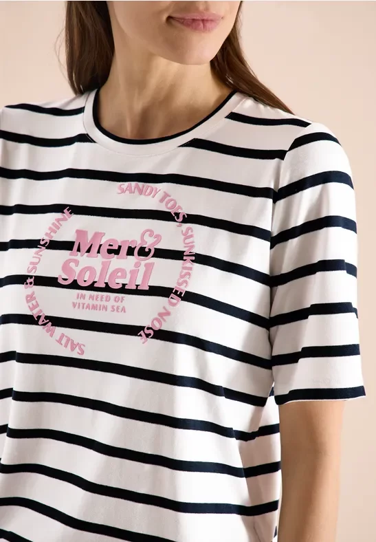 Cecil Damen Kurzarm Shirt mit Rundhals und Streifen in Blau, Gr: L