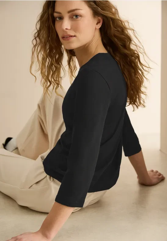 Cecil Damen Jersey Shirt im Tunika-Look in Schwarz, Gr: XL