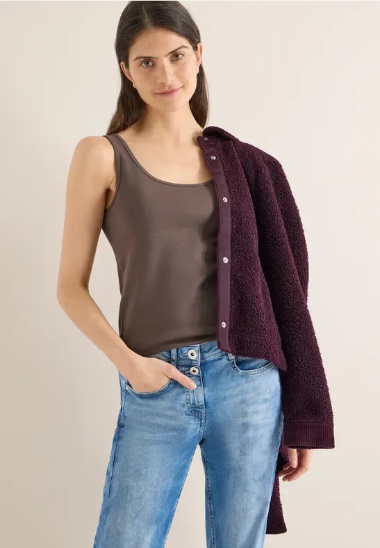 Cecil Damen Basic Top in Unifarbe in Beige, Gr: L