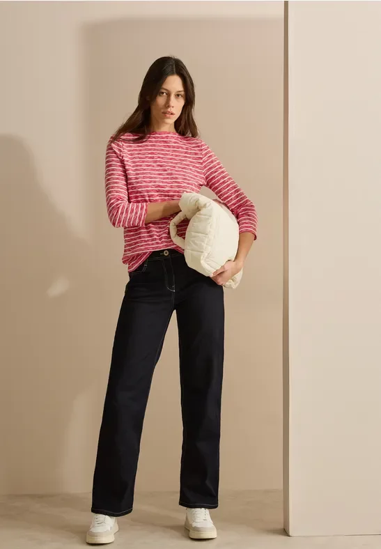 Cecil Damen Gestreiftes Melange Shirt in Rot, Gr: XXL