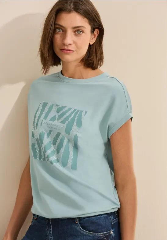 Thumbnail - Cecil Damen T-Shirt mit Glitzer-Print in Grün, Gr: M