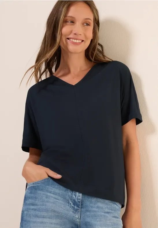 Cecil Damen T-Shirt mit Zierdetail in Blau, Gr: S