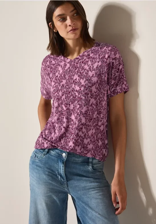 Thumbnail - Cecil Damen Ausbrenner T-Shirt mit Print in Rosa, Gr: XL