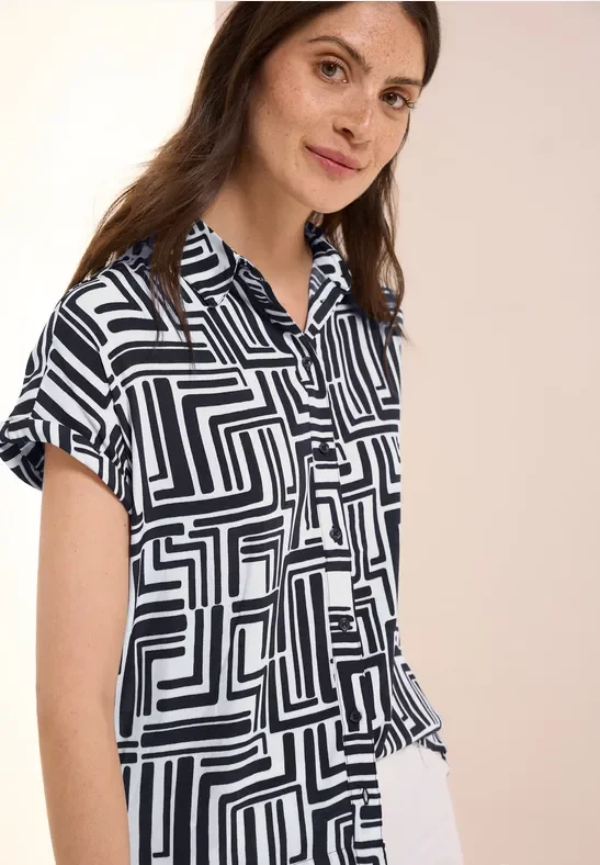Thumbnail - Cecil Damen Gemusterte Hemdbluse in Blau, Gr: XL