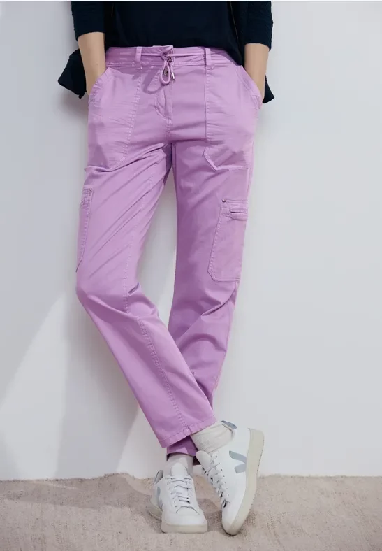 Cecil Damen Casual Fit Cargohose in Lila, Gr: 29