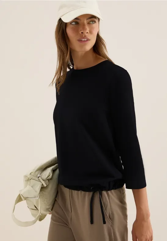 Cecil Damen Slub Shirt mit Rundhals in Schwarz, Gr: XXL