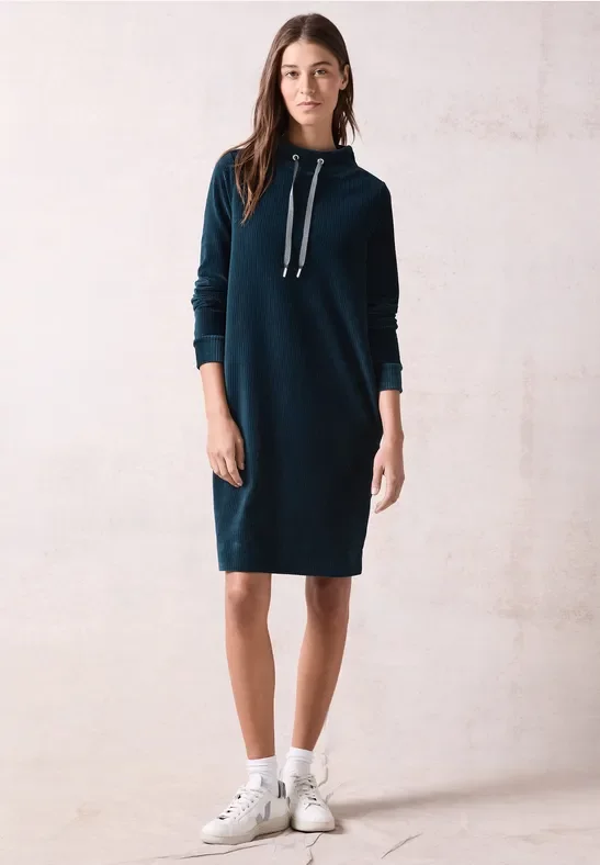 Cecil Damen Jersey-Cord-Kleid in Blau, Gr: XXL