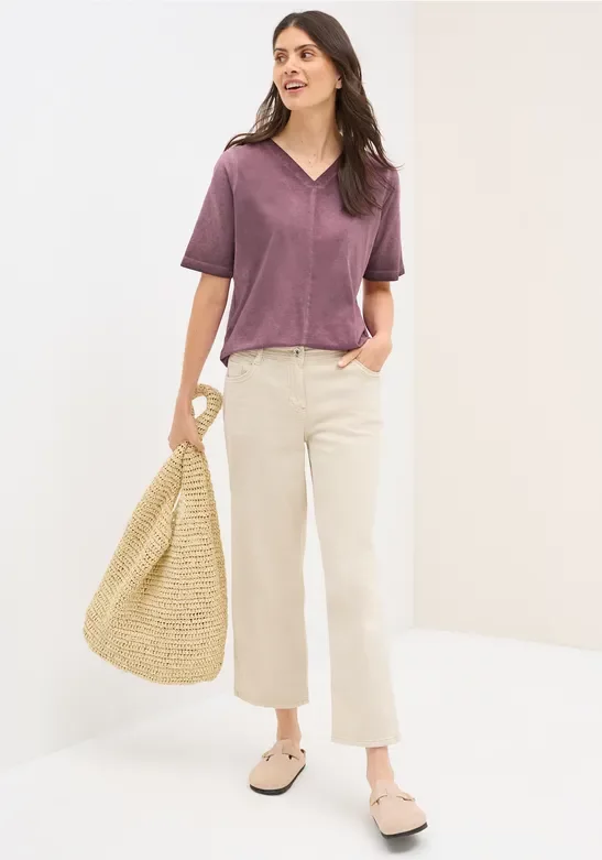 Thumbnail - Cecil Damen V-Neck Shirt im Washed-Look in Rot, Gr: XXL