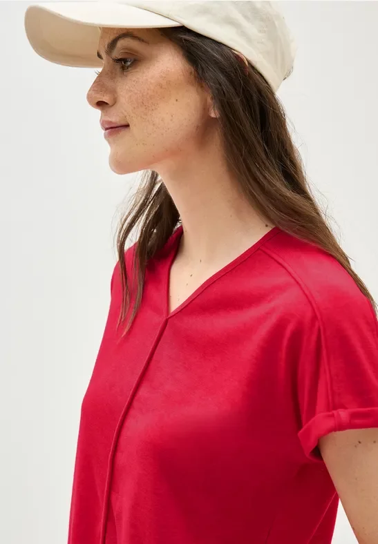 Thumbnail - Cecil Damen T-Shirt mit Deko-Nähten in Rot, Gr: S