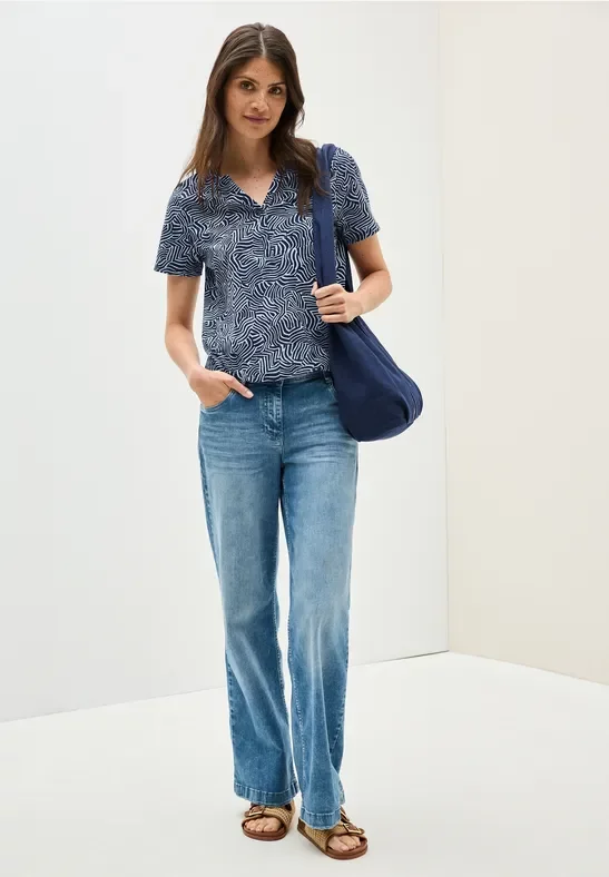 Cecil Damen Print-Shirt im Tunika-Look in Blau, Gr: M