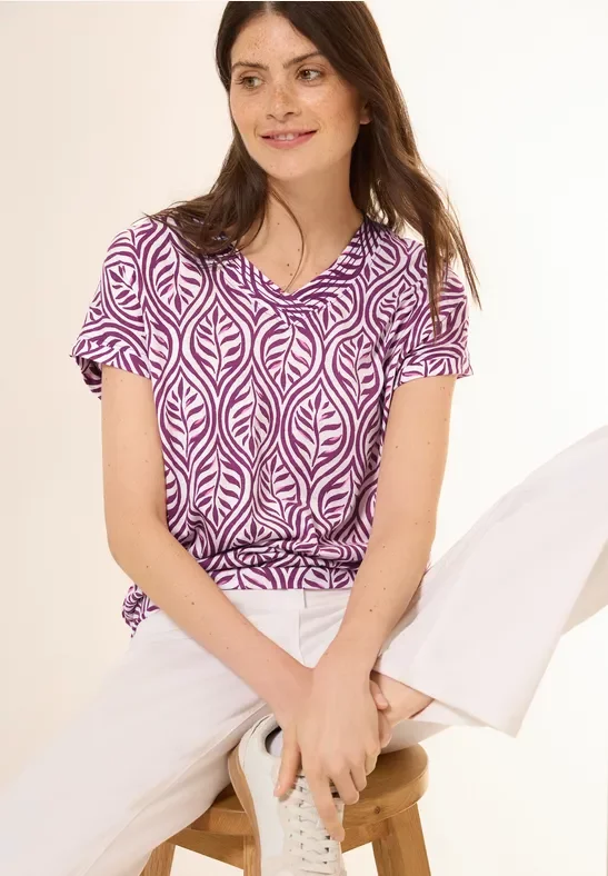 Cecil Damen Gemustertes V-Neck T-Shirt in Pink, Gr: XS