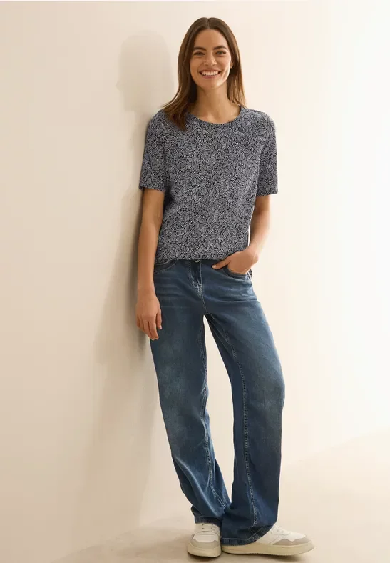 Cecil Damen Gemustertes Rundhalsshirt in Blau, Gr: S