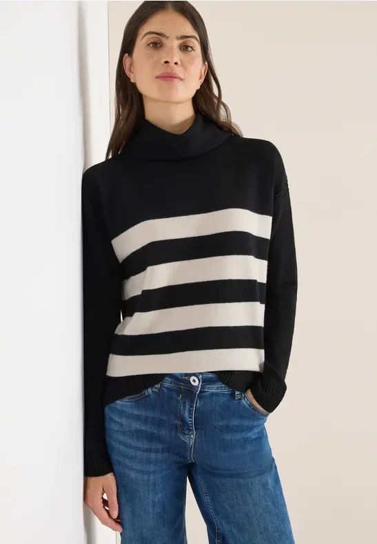 Cecil Damen Softer Rollkragenpullover in Schwarz, Gr: XXL