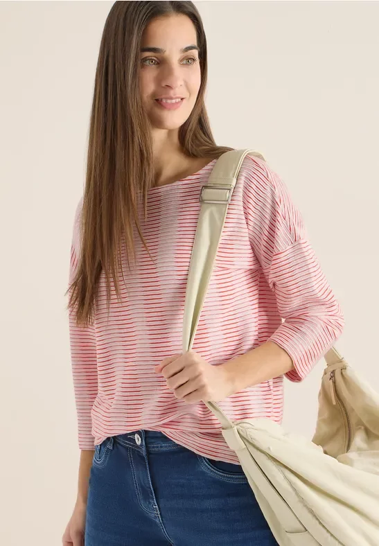 Cecil Damen Gestreiftes Strukturshirt in Orange, Gr: XXL