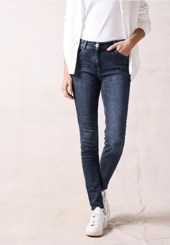 Cecil Damen Slim Fit Jeans in Blau, Gr: 33