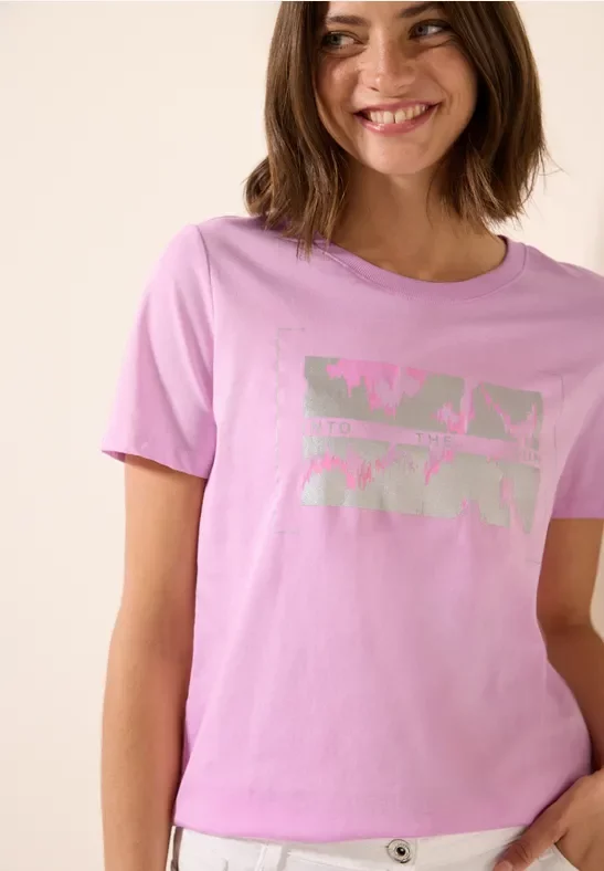 Cecil Damen T-Shirt mit Folienprint in Rosa, Gr: XXL
