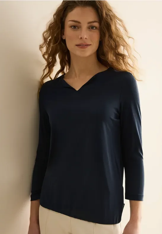Cecil Damen Jersey Shirt im Tunika-Look in Blau, Gr: M