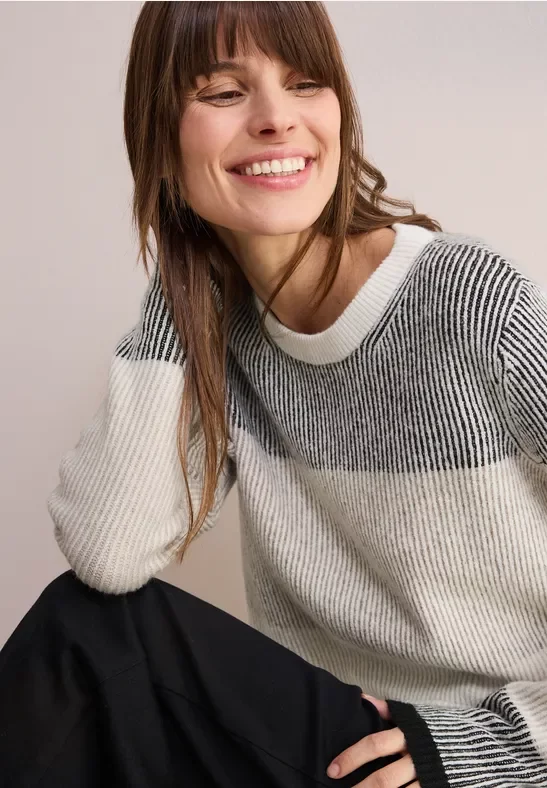 Cecil Damen Gestreifter Pullover in Schwarz, Gr: XXL
