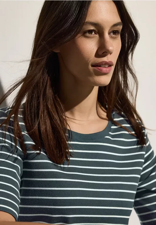 Thumbnail - Cecil Damen Gestreiftes T-Shirt in Grün, Gr: XS