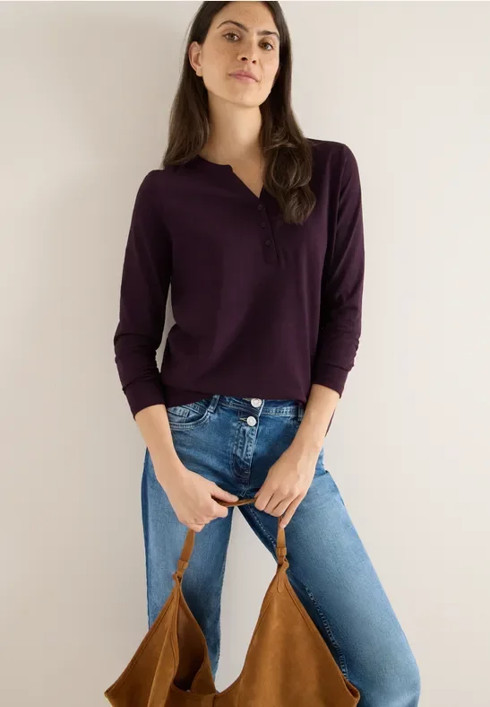 Thumbnail - Cecil Damen Split Neck Langarmshirt in Rot, Gr: 3XL