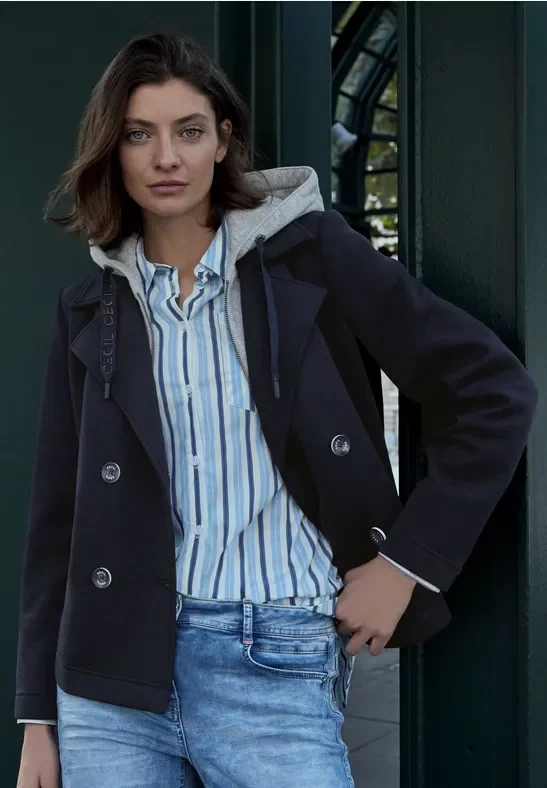 Thumbnail - Cecil Damen Kurzer Scuba-Trenchcoat in Blau, Gr: XXL