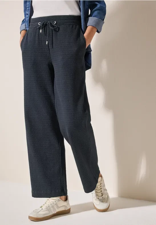 Thumbnail - Cecil Damen Wide Leg Hose mit Struktur in Blau, Gr: XXL