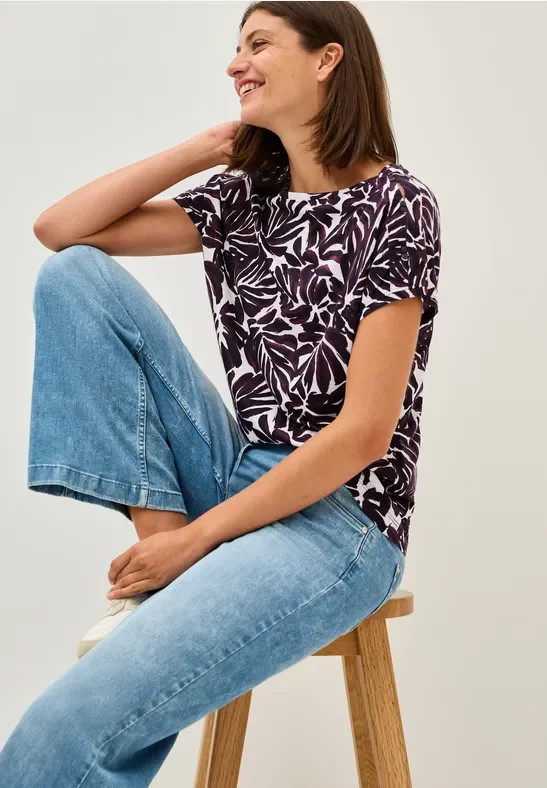 Cecil Damen Print-Shirt mit Knopfdetail in Rot, Gr: XXL