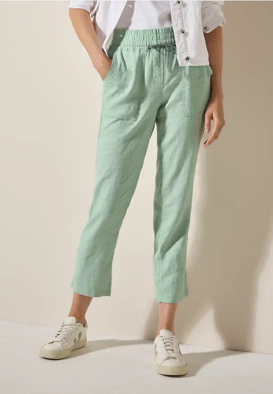 Thumbnail - Cecil Damen Leinenhose im Casual Fit in Grün, Gr: M