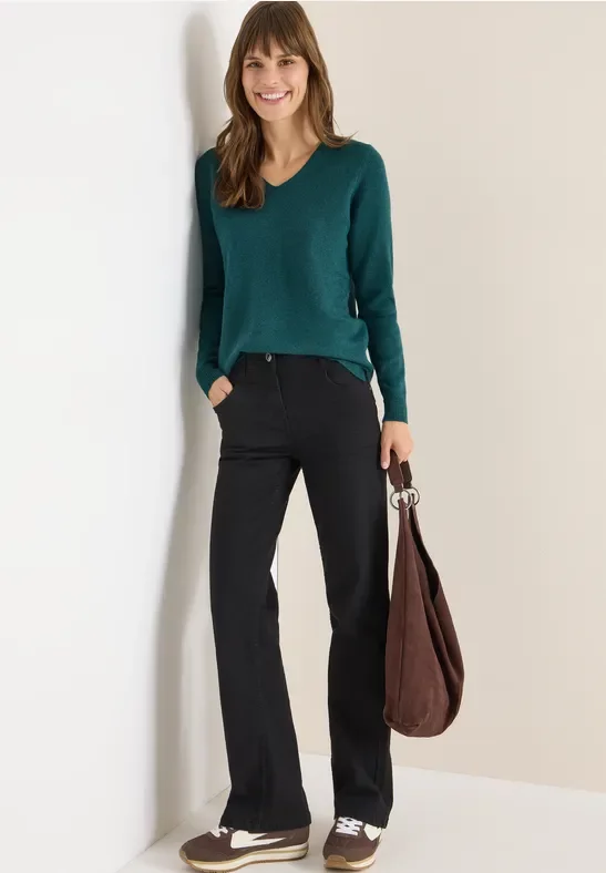 Cecil Damen Kuscheliger V-Neck Pullover in Grün, Gr: L