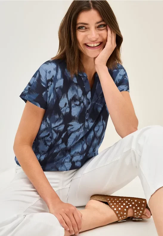 Cecil Damen Print-Shirt im Tunika-Look in Blau, Gr: XXL