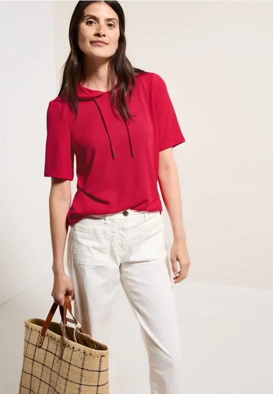 Thumbnail - Cecil Damen Crepe Hoodie-Shirt in Rot, Gr: M